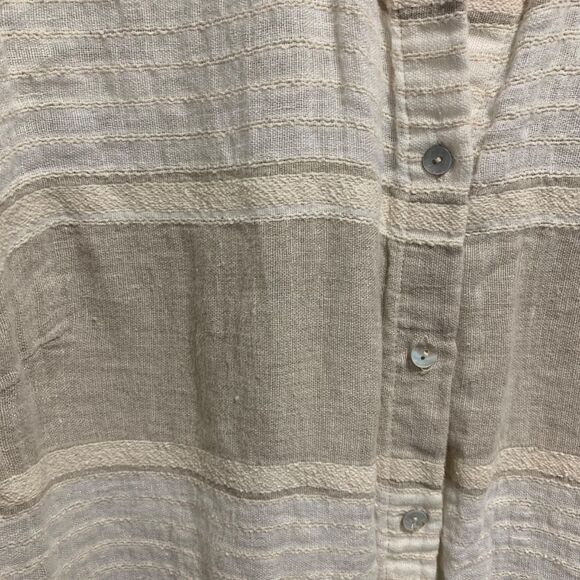 Chicos Womens Linen Blend Coastal Button Down 3/4 Sleeve Neutral Shirt L Travel - Picture 2 of 6